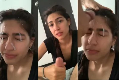 Beautiful desi beauty ke face pe thick cum gira diya facial
